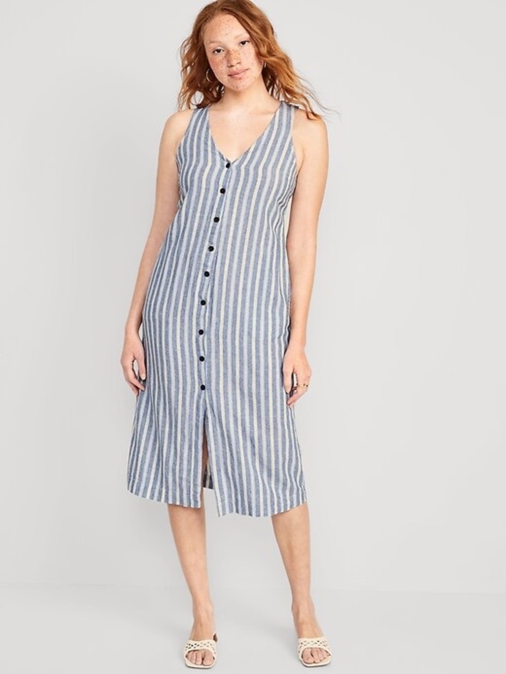 Old Navy Sleeveless Linen-Blend Button-Front Midi Shift Dress